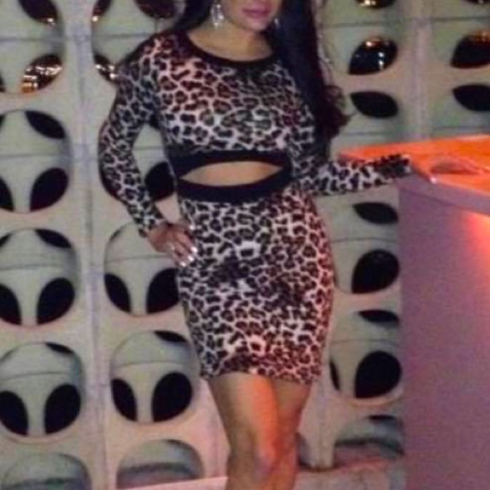 Leopard print cutout party dress